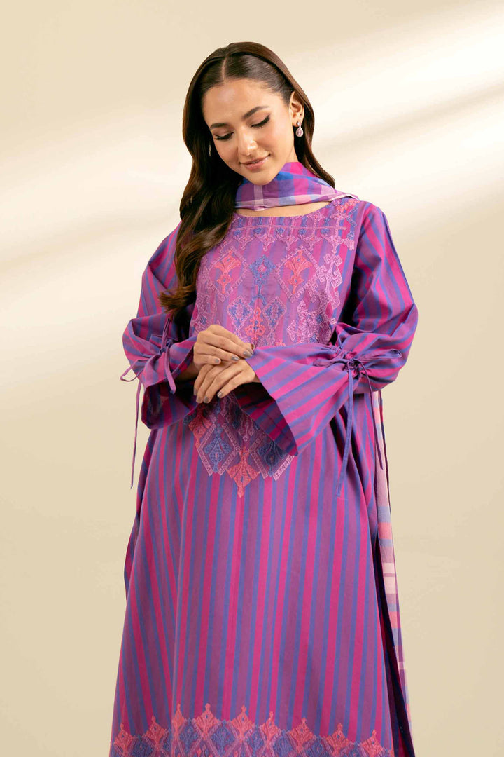 3 Piece Yarn Dyed Embroidered Suit Mauve