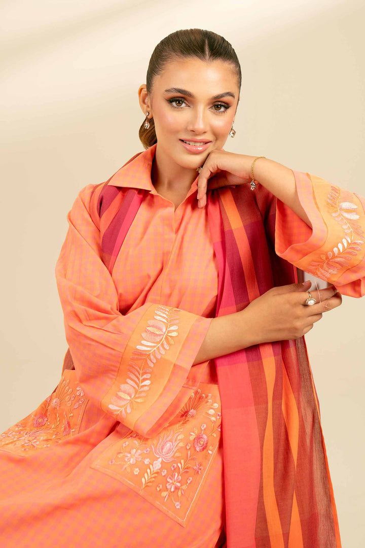 3 Piece Yarn Dyed Embroidered Suit Peach