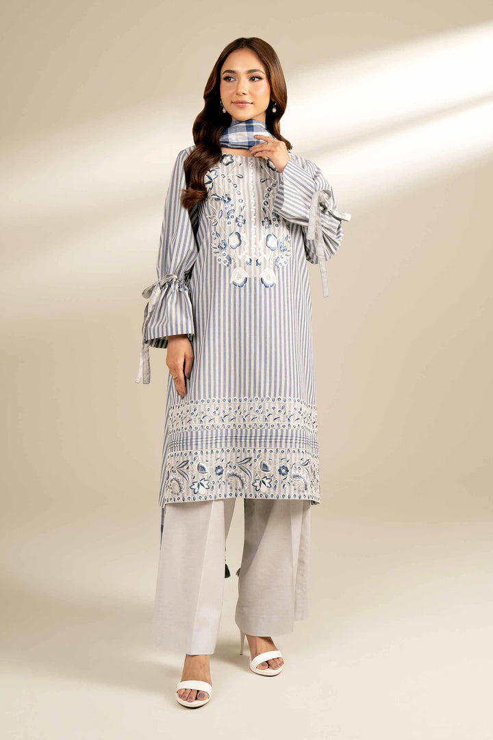 3 Piece Yarn Dyed Embroidered Suit Light Grey