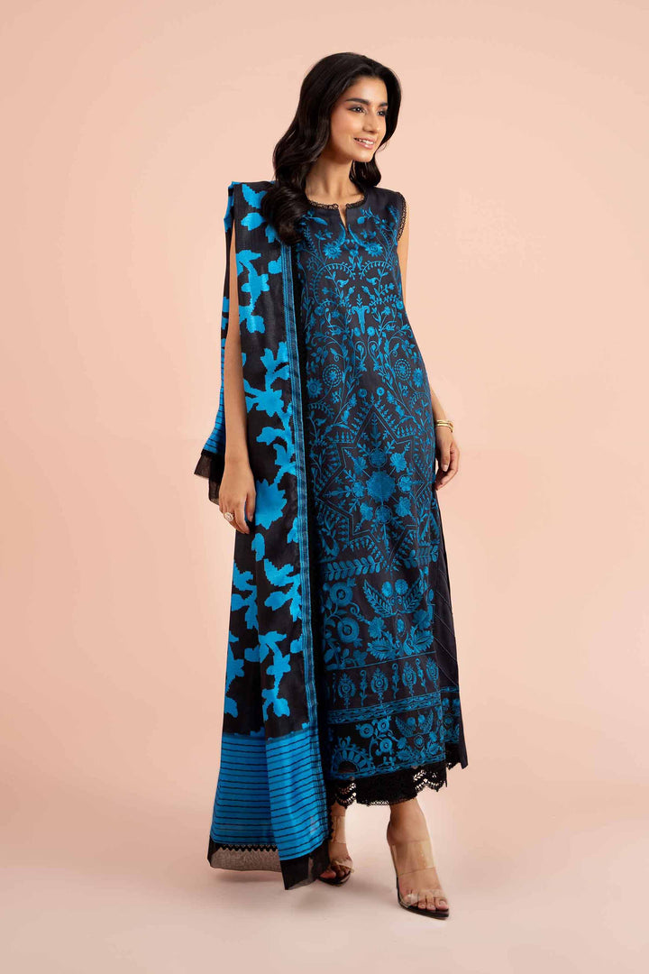 3 Piece Embroidered Suit Blue