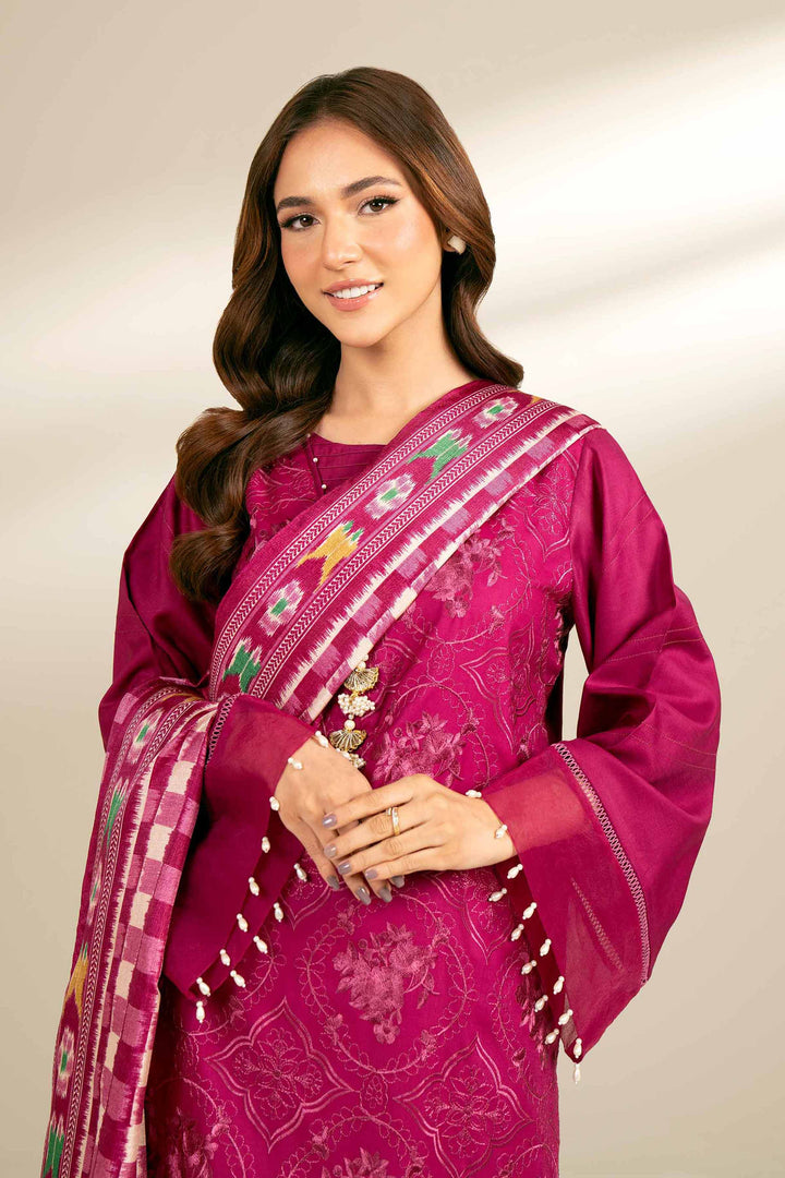 3 Piece Embroidered Suit Magenta