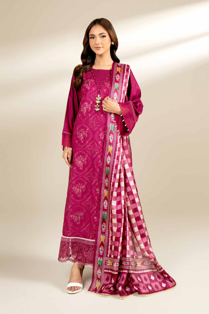 3 Piece Embroidered Suit Magenta