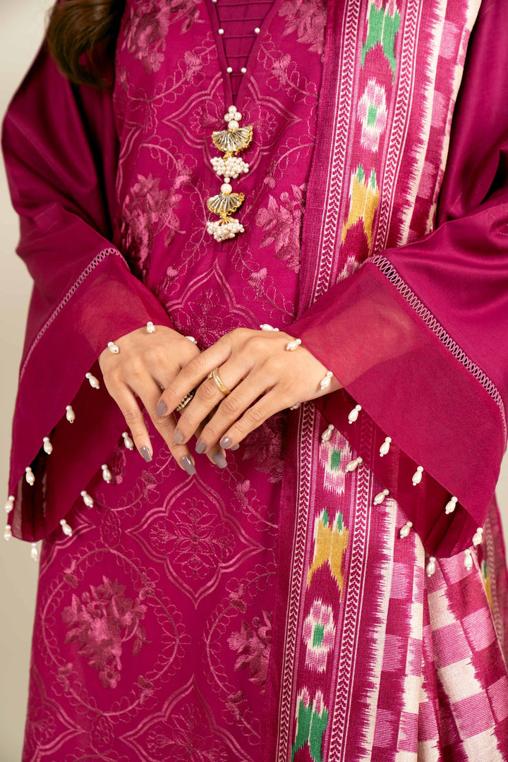 3 Piece Embroidered Suit Magenta