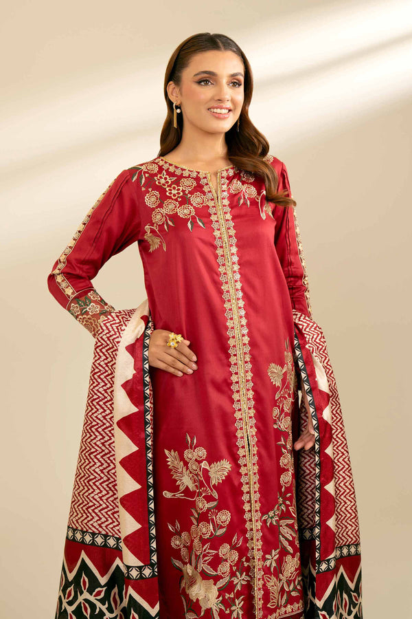 3 Piece Embroidered Suit Red