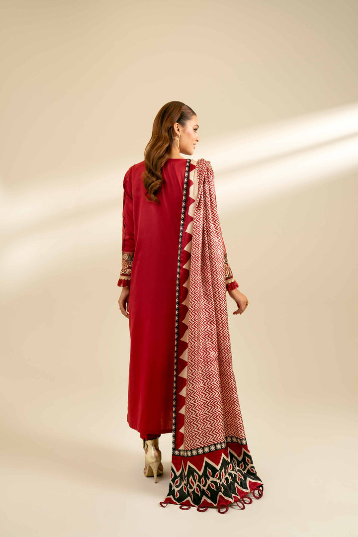 3 Piece Embroidered Suit Red