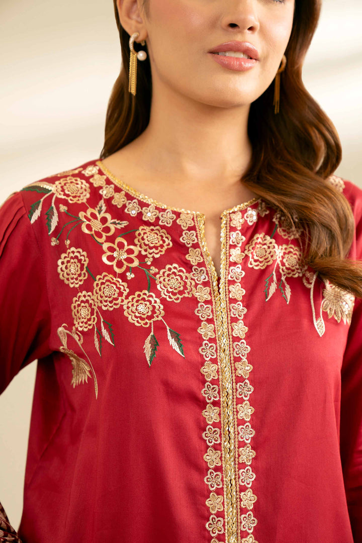 3 Piece Embroidered Suit Red