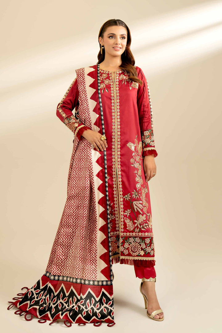 3 Piece Embroidered Suit Red