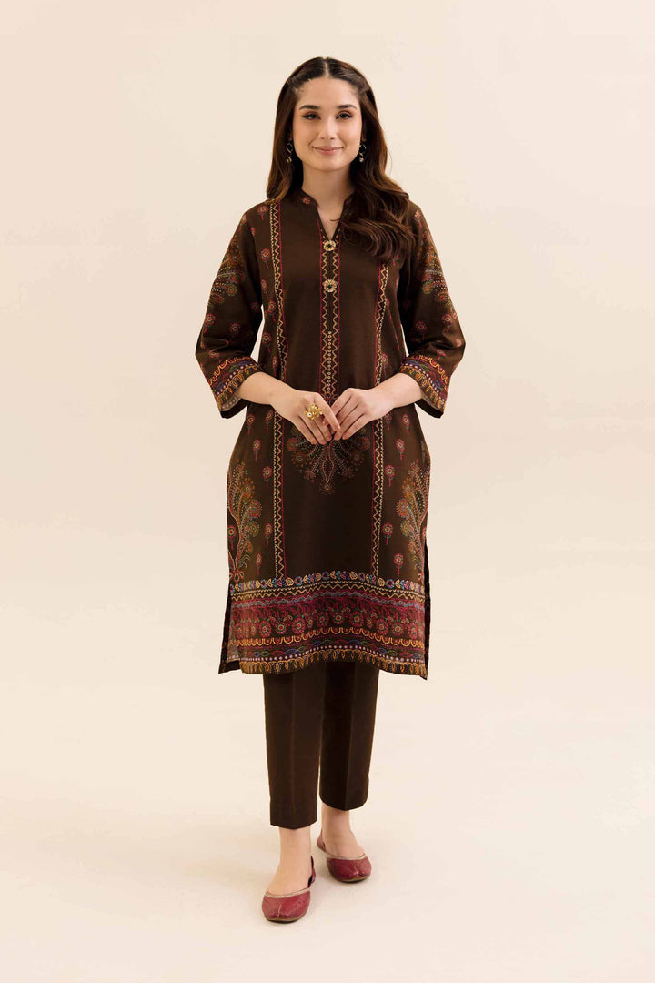 2 Piece Digital Printed Unstitched Any Day Suit Dark Brown