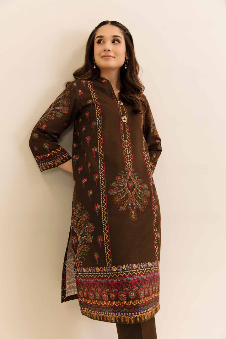 2 Piece Digital Printed Unstitched Any Day Suit Dark Brown