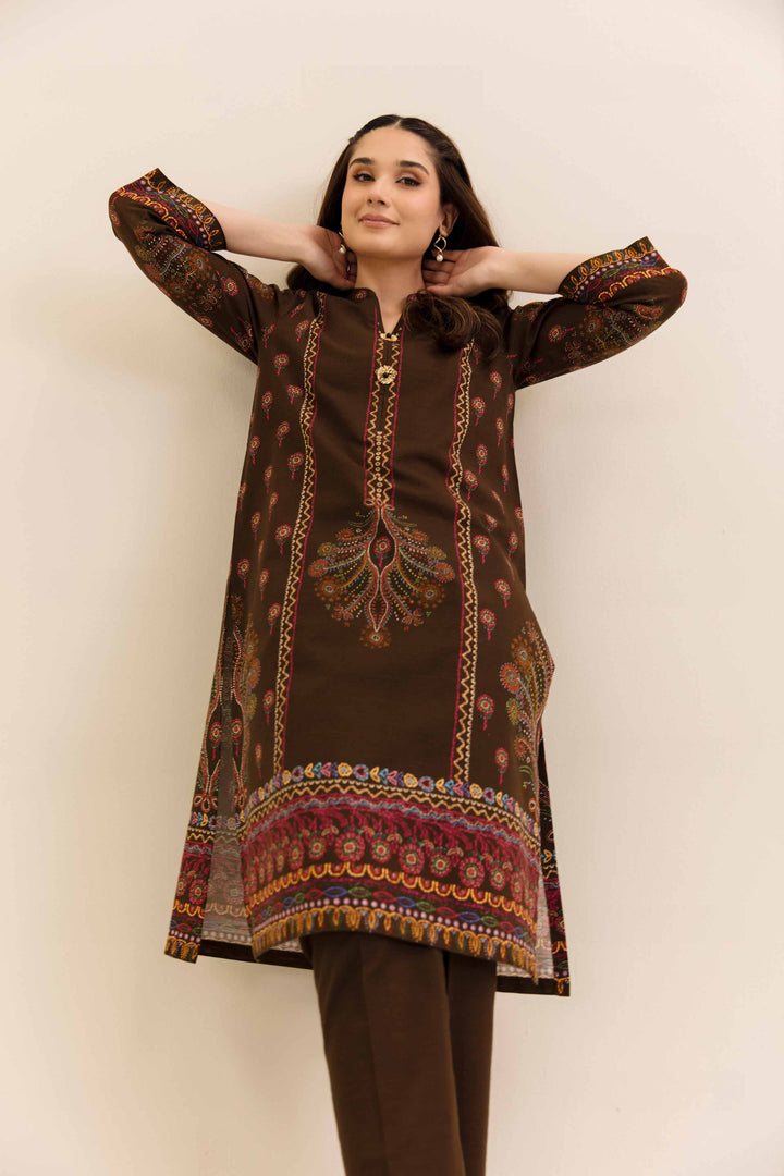 2 Piece Digital Printed Unstitched Any Day Suit Dark Brown