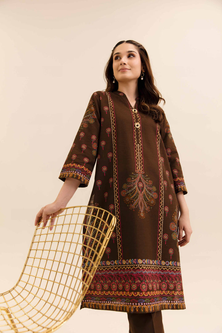 2 Piece Digital Printed Unstitched Any Day Suit Dark Brown