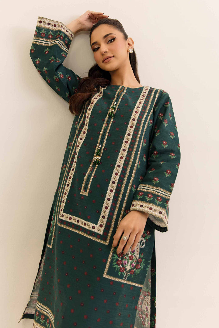 2 Piece Digital Printed Unstitched Any Day Suit Bottel Green