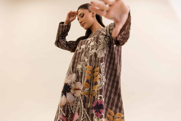 2 Digital Printed Unsitched Any Day Suit Dark Brown