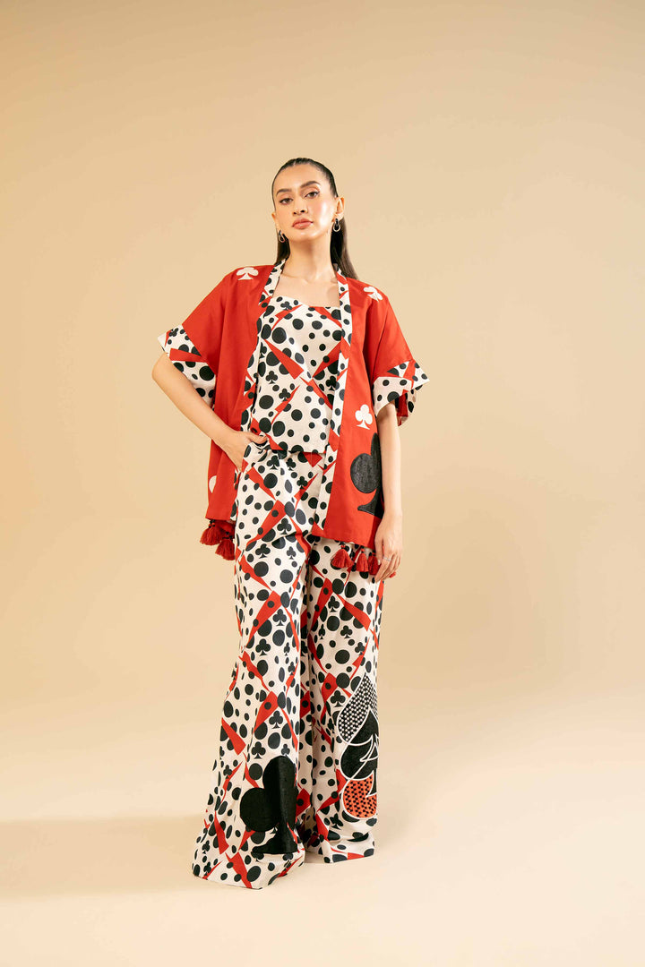 2 Piece Printed Embroidered Unsititched Any Day Suit Red