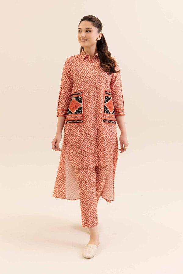 2 Piece Printed Embroidered Unsititched Any Day Suit Orange