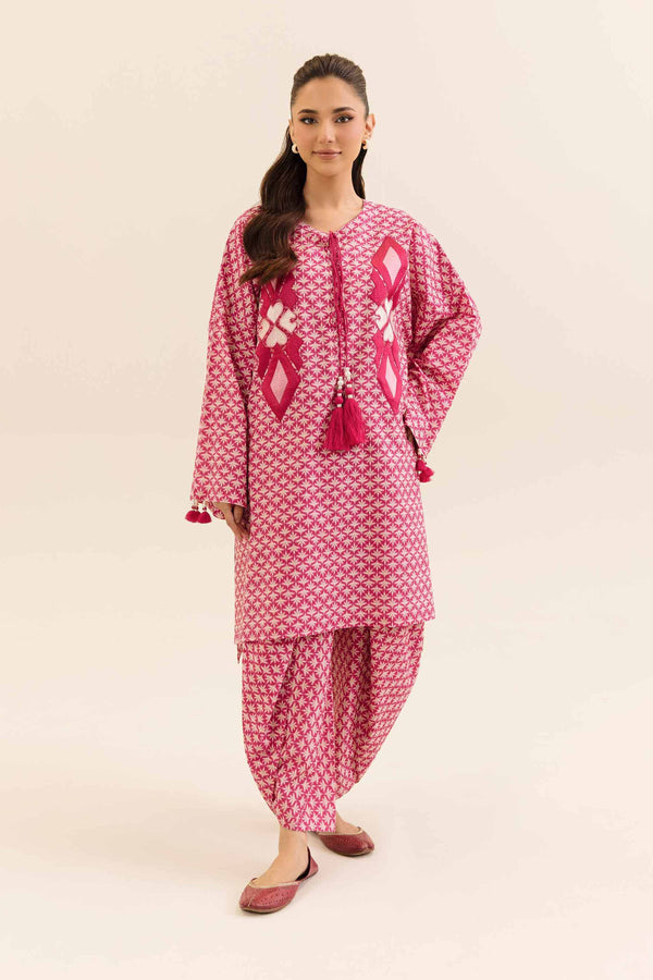 2 Piece Printed Embroidered Unsititched Any Day Suit Pink