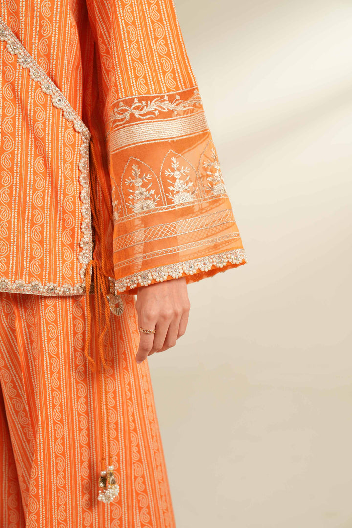 2 Piece Printed Embroidered Unsititched Any Day Suit Orange