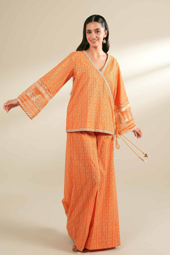 2 Piece Printed Embroidered Unsititched Any Day Suit Orange