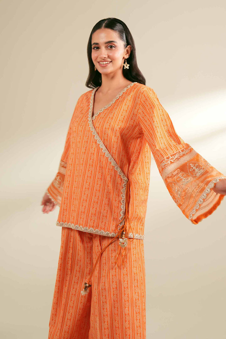 2 Piece Printed Embroidered Unsititched Any Day Suit Orange