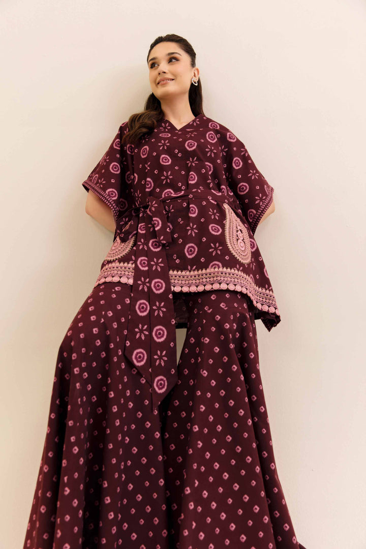 2 Piece Printed Embroidered Unsititched Any Day Suit Deep Maroon