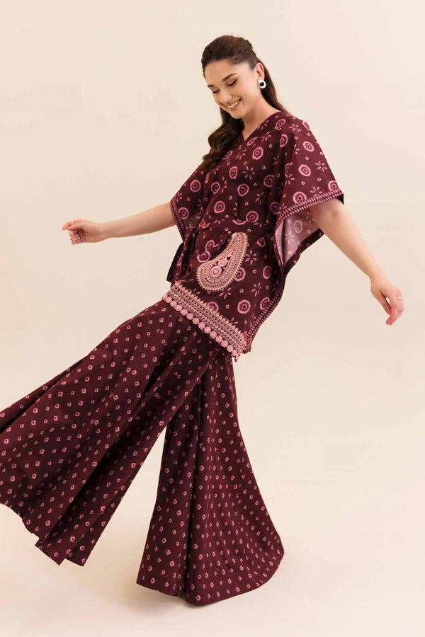 2 Piece Printed Embroidered Unsititched Any Day Suit Deep Maroon