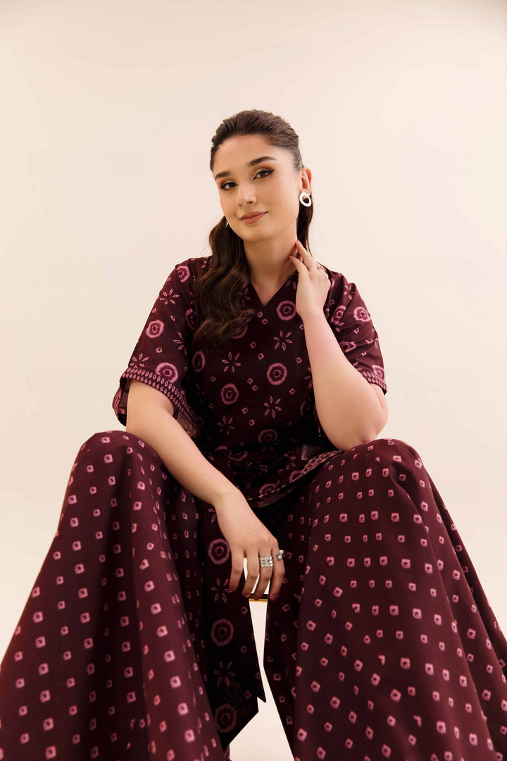 2 Piece Printed Embroidered Unsititched Any Day Suit Deep Maroon