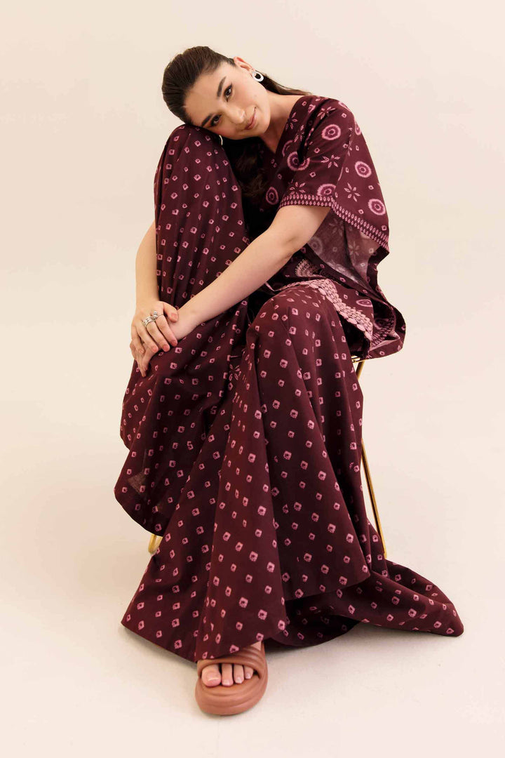 2 Piece Printed Embroidered Unsititched Any Day Suit Deep Maroon