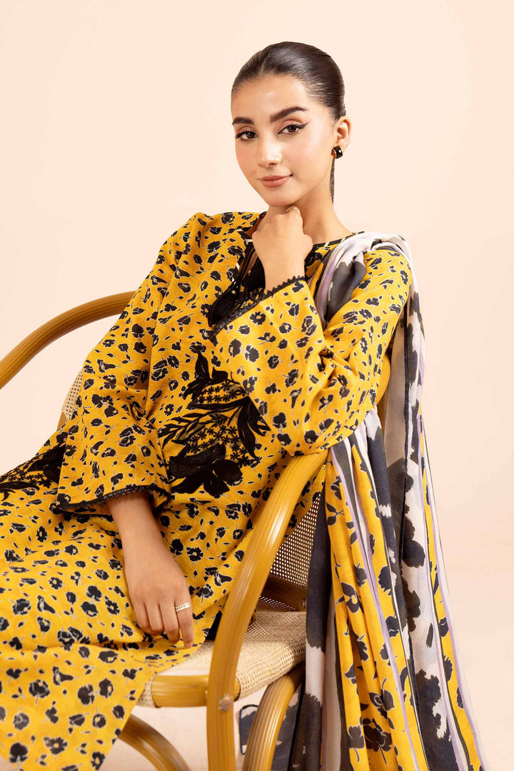 2 Piece Printed Embroidered Unsititched Any Day Suit Yellow