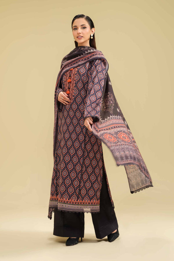 2 Piece Printed Embroidered Unsititched Any Day Suit Black