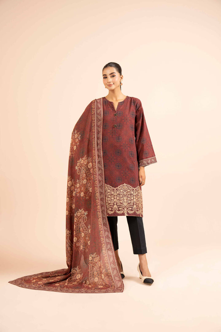 2 Piece Printed Embroidered Unsititched Any Day Suit Maroon