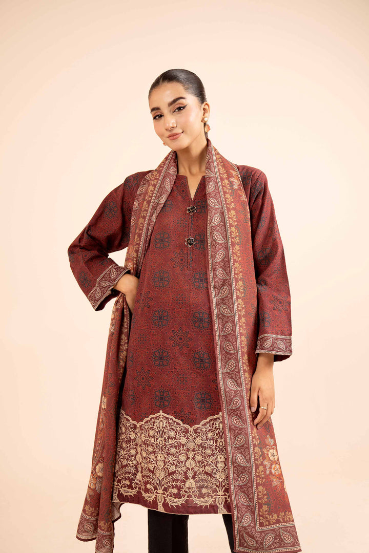 2 Piece Printed Embroidered Unsititched Any Day Suit Maroon