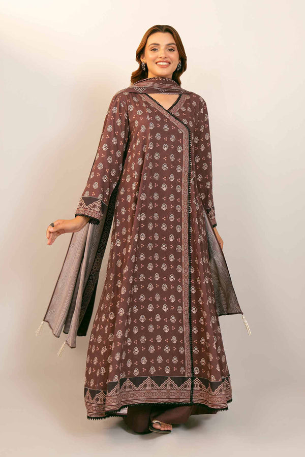 3 Piece Printed Unsititched Any Day Suit brown