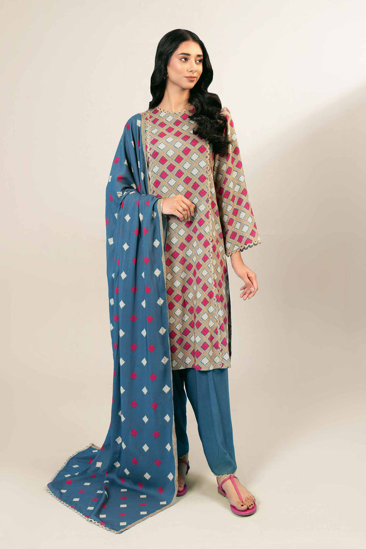 3 Piece Printed Unstitched Any Day Suit blue