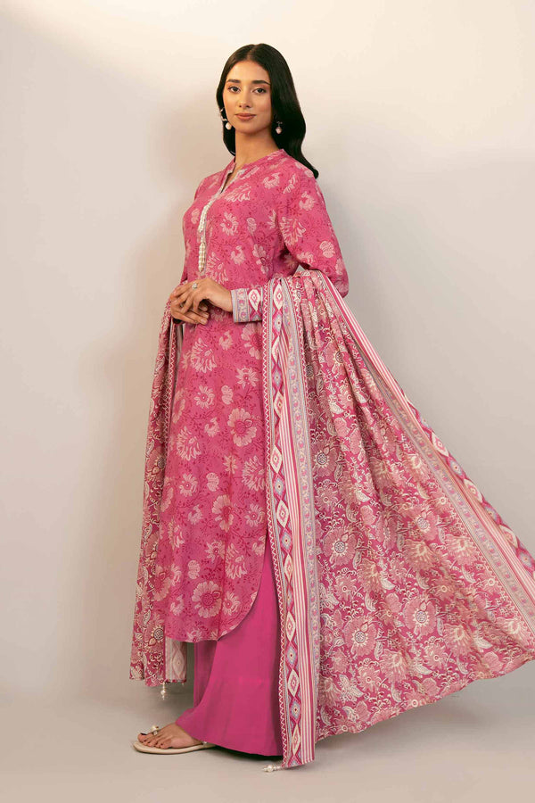 3 Piece Printed Unstitched Any Day Suit Pink