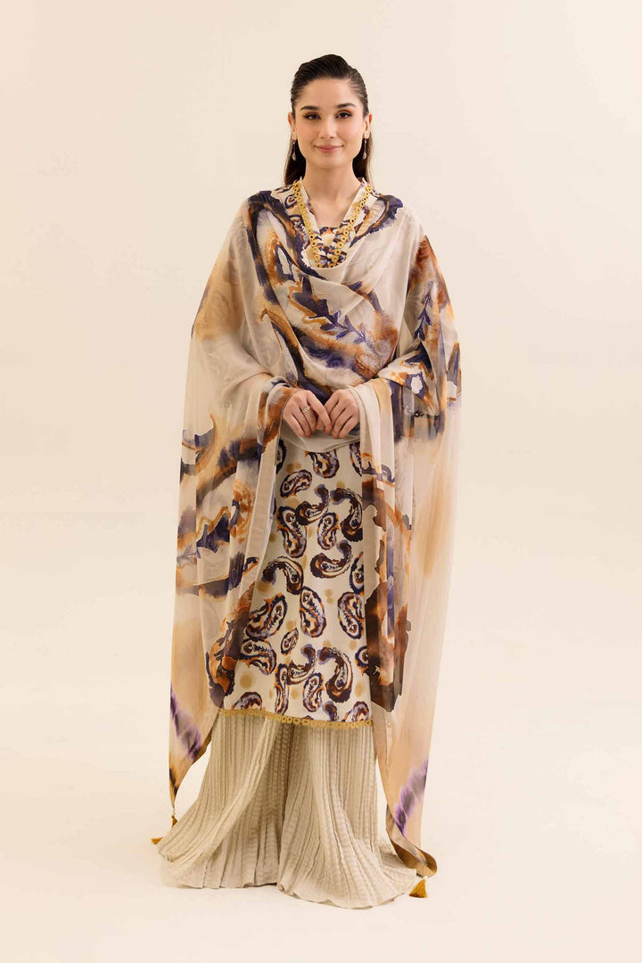 3 Piece Printed Unstitched Any Day Suit Beige