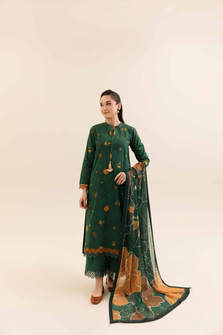 3 Piece Printed Unstitched Any Day Suit Dark Green