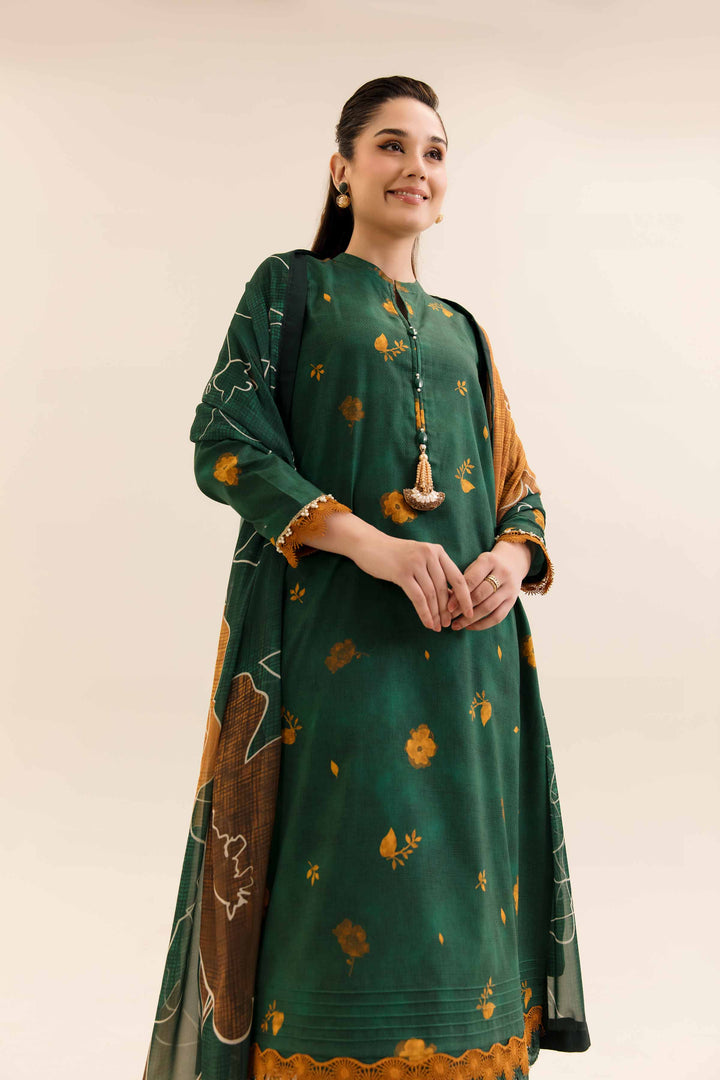 3 Piece Printed Unstitched Any Day Suit Dark Green