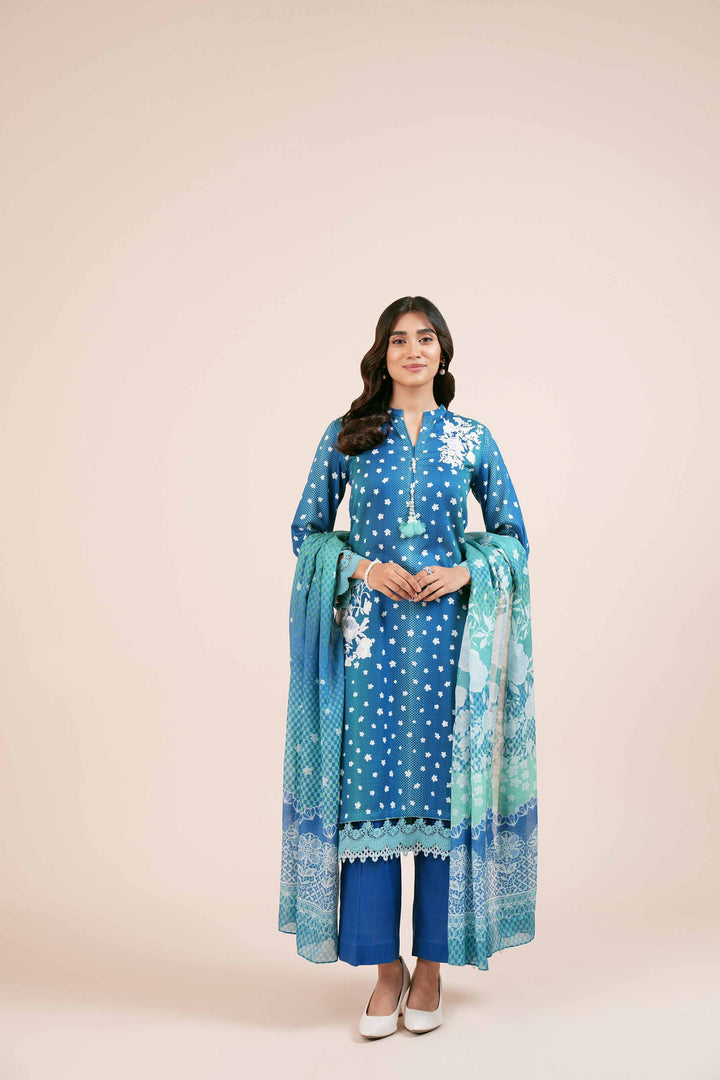 3 Piece Printed Embroidered Unstitched Any Day Suit Blue