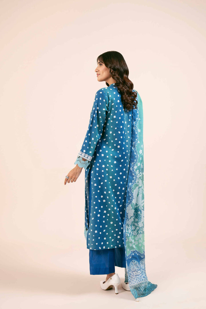 3 Piece Printed Embroidered Unstitched Any Day Suit Blue