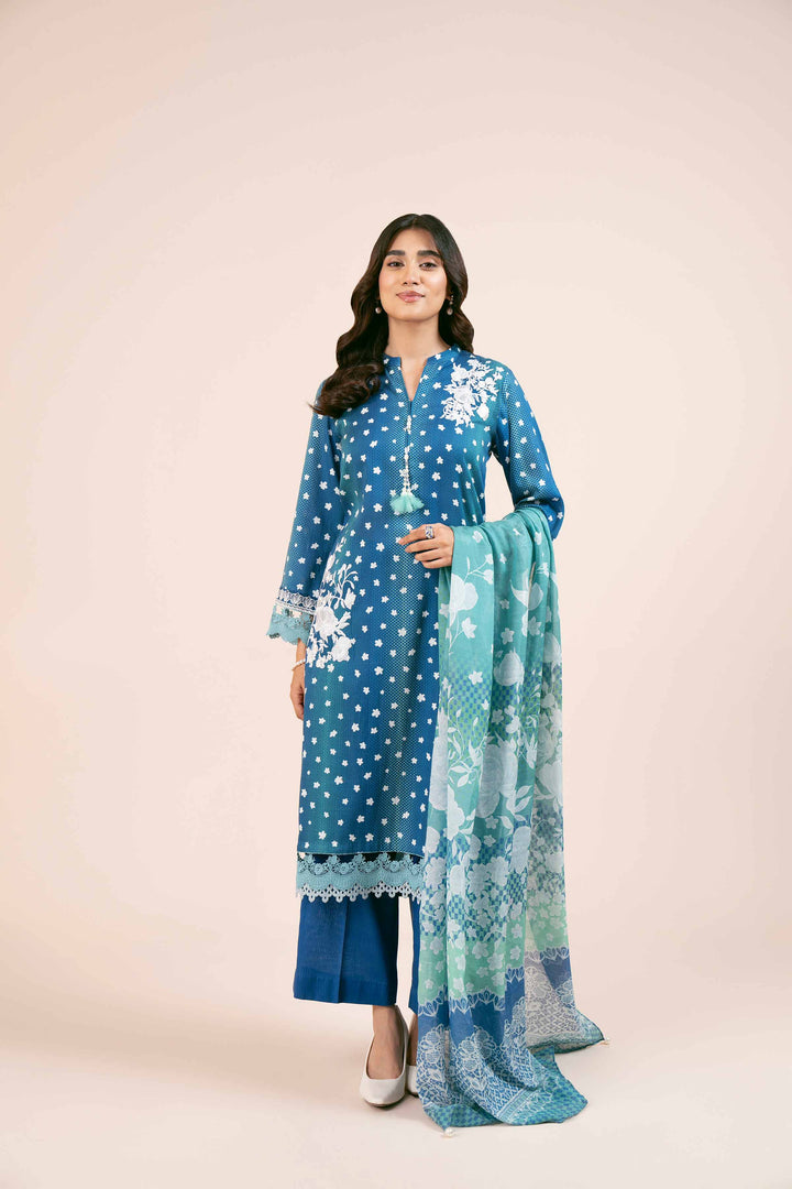 3 Piece Printed Embroidered Unstitched Any Day Suit Blue