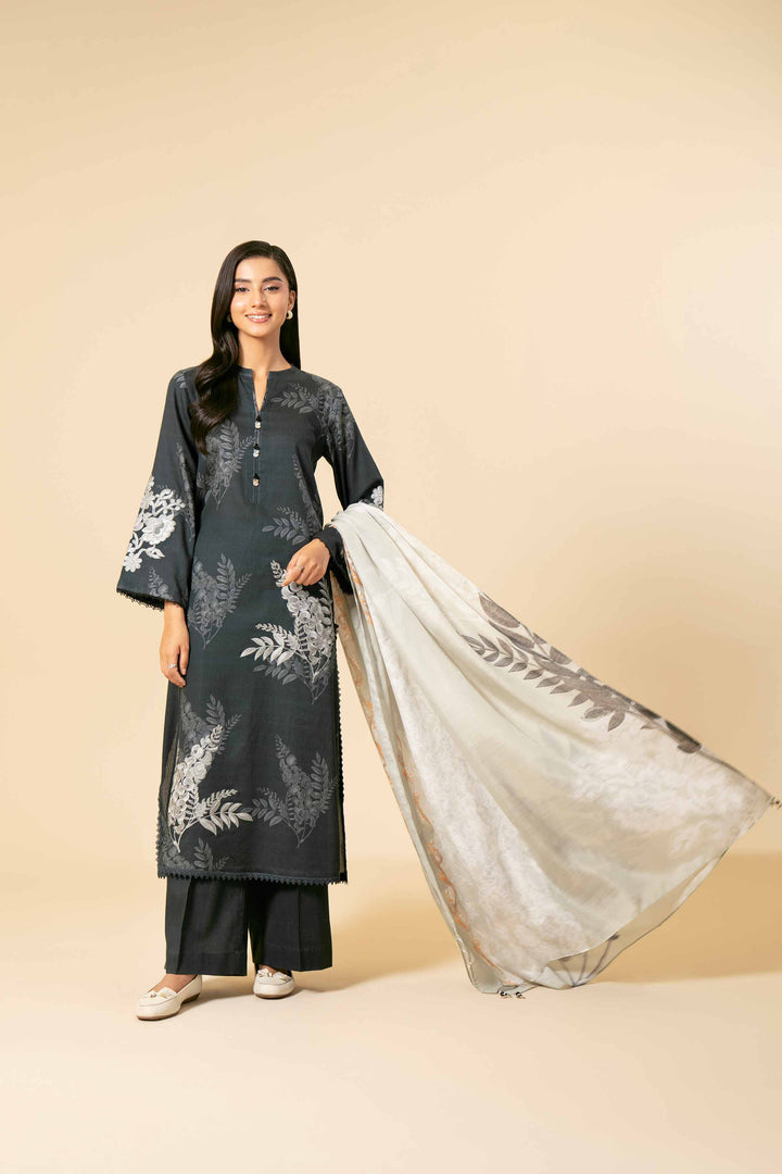 3 Piece Printed Embroidered Unstitched Any Day Suit Black