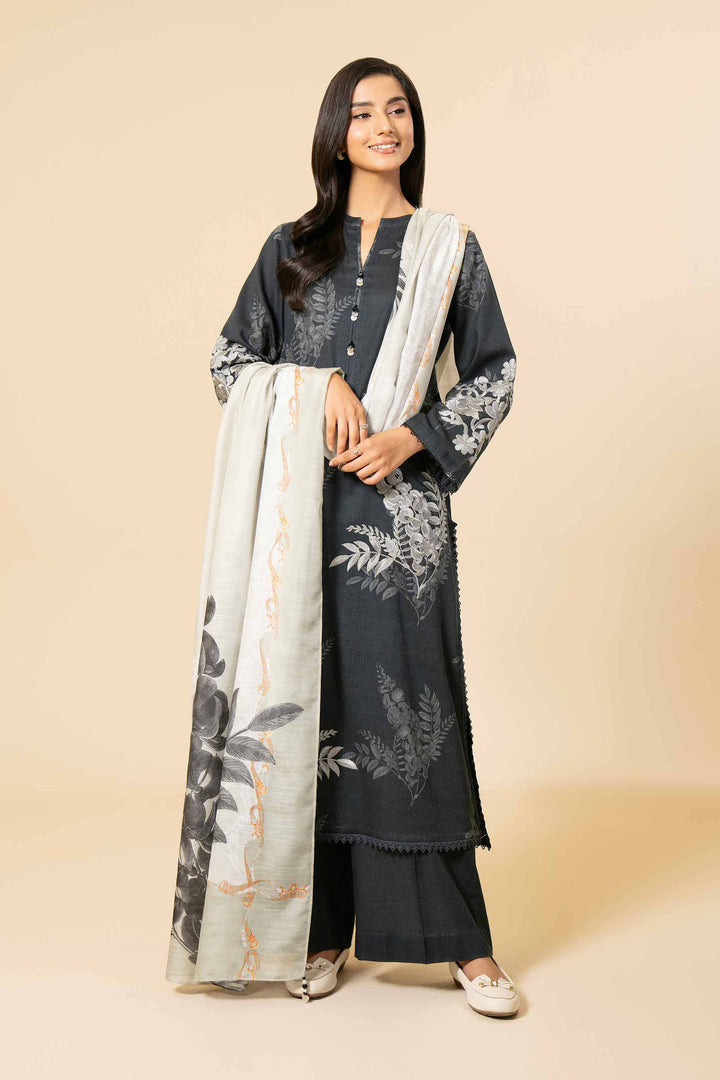 3 Piece Printed Embroidered Unstitched Any Day Suit Black