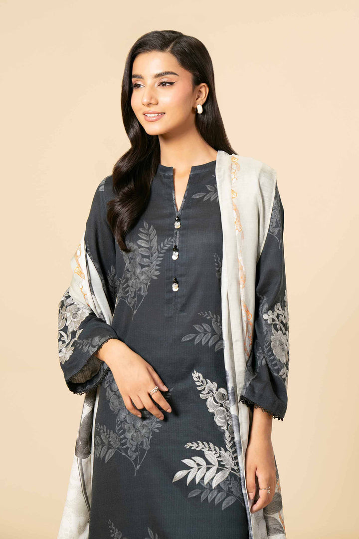 3 Piece Printed Embroidered Unstitched Any Day Suit Black