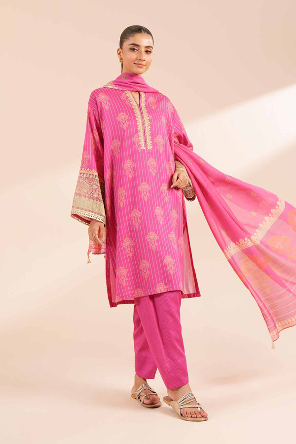 3 Piece Printed Embroidered Unstitched Any Day Suit Pink