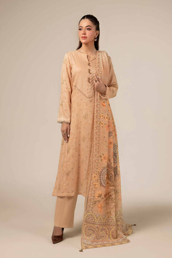 3 Piece Printed Unstitched Any Day Suit Light Peach