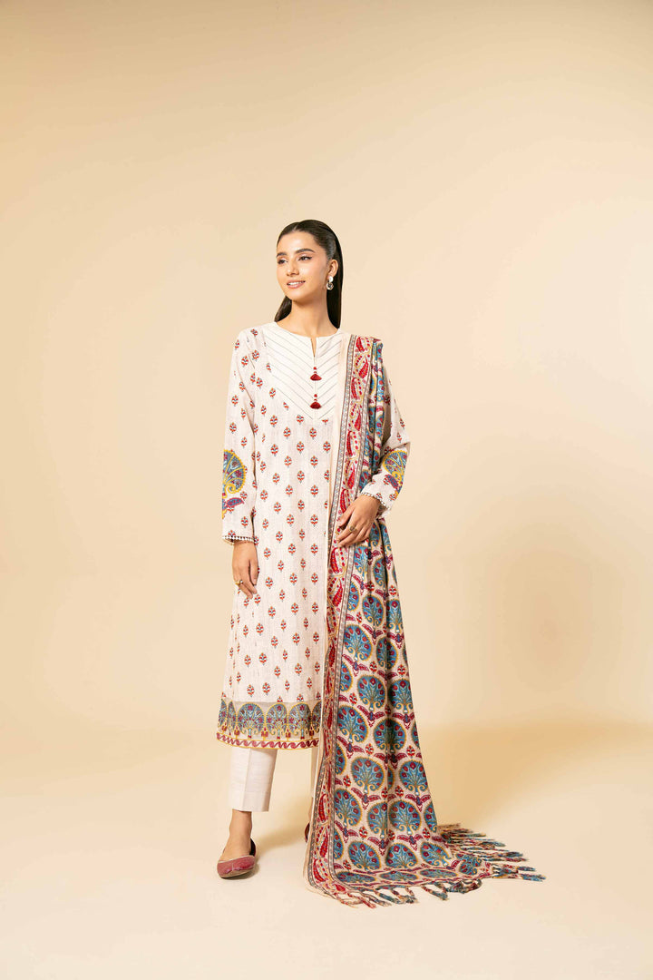 3 Piece Printed Embroidered Unstitched Any Day Suit beige