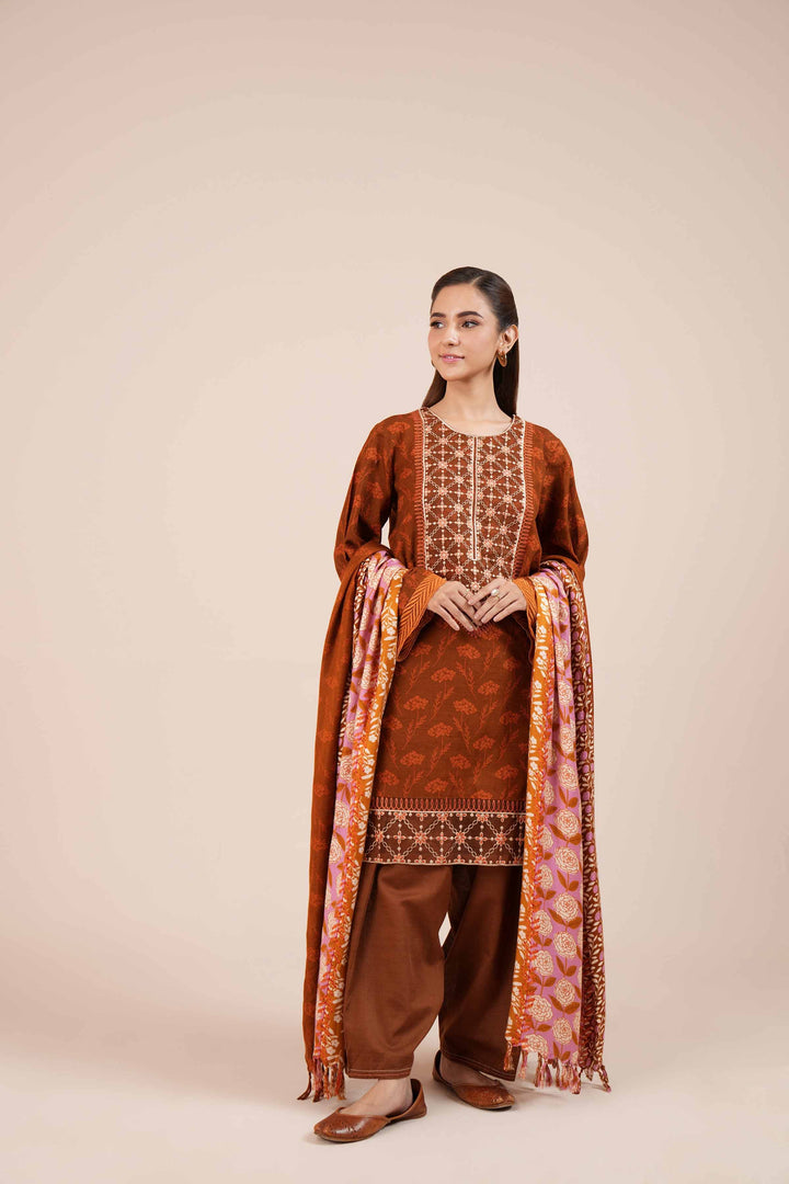 3 Piece Printed Embroidered Unstitched Any Day Suit Rust orange