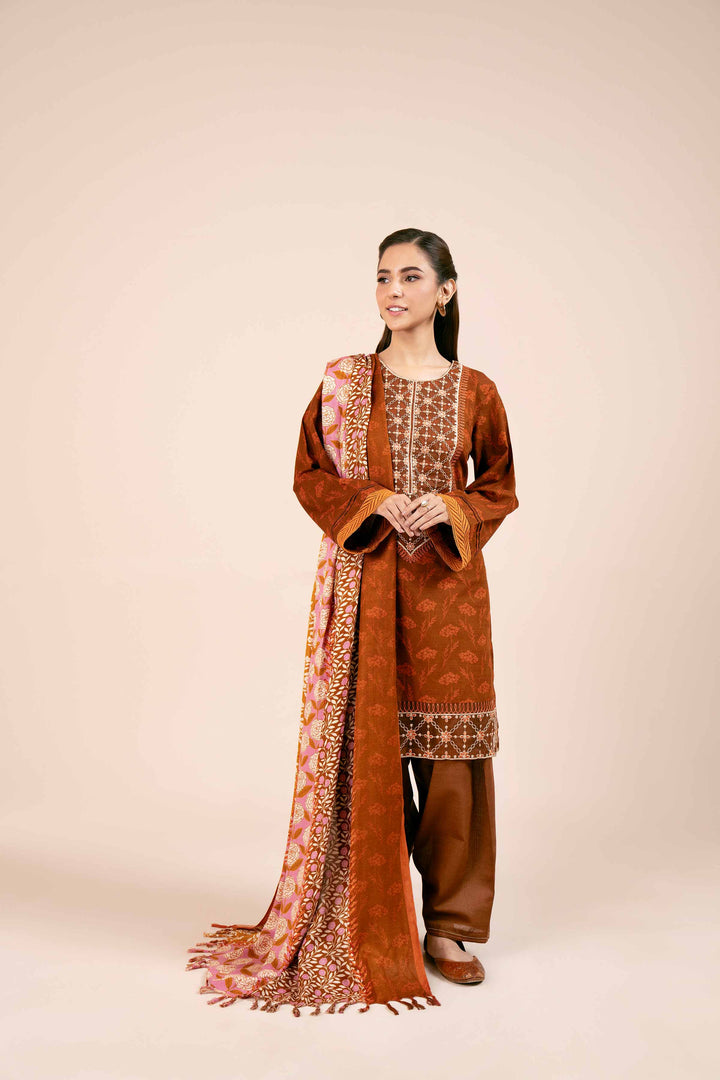 3 Piece Printed Embroidered Unstitched Any Day Suit Rust orange