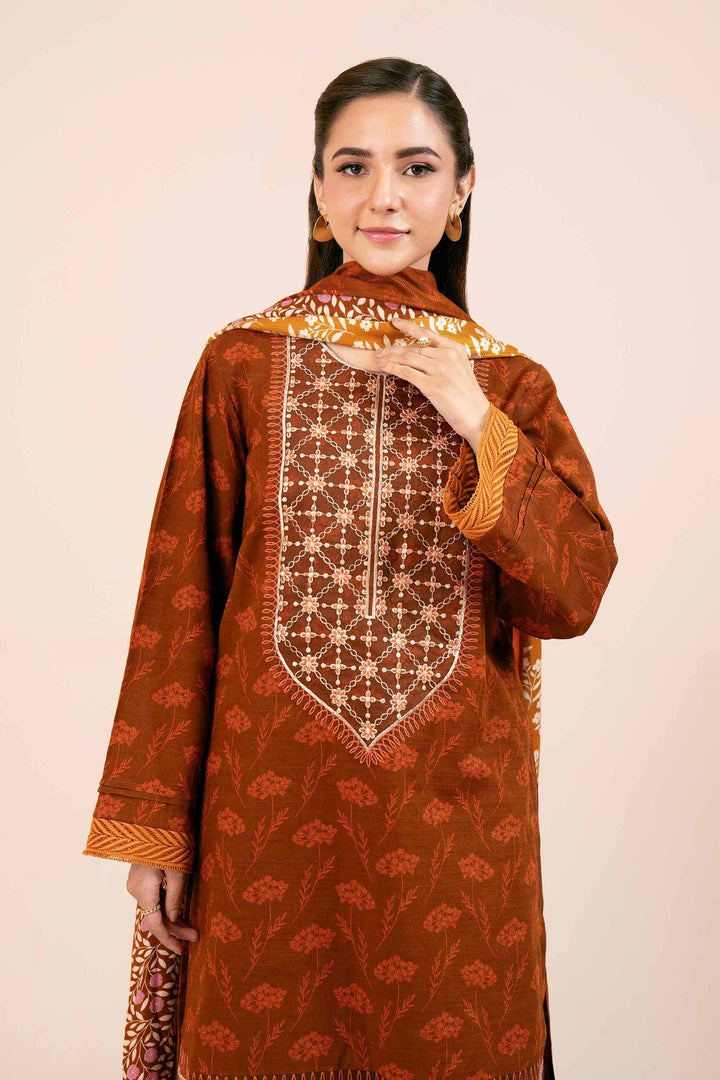 3 Piece Printed Embroidered Unstitched Any Day Suit Rust orange