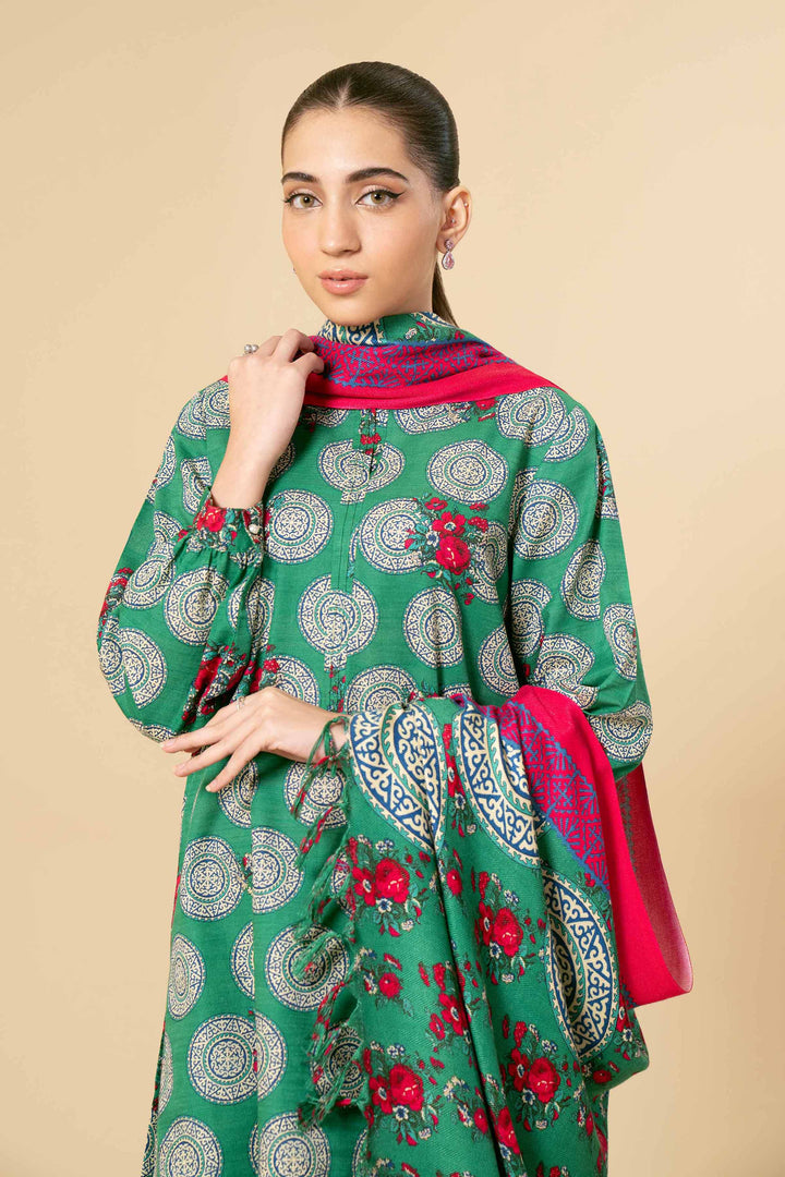 3 Piece Printed Embroidered Unstitched Any Day Suit green